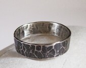 Hammered Oxidized Wide Sterling Silver Ring - Mens Wedding Band - Custom Hand Stamped Personalized Date Initials - Gift for men -7mm wide