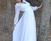 70s Wedding Dress / Long Vintage Wedding Gown / Rumpled Flowery Chiffon Gown - Handmade by SuzannaM Designs- New Collection