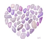 Love Heart - Purple plum seaglass painting...  Original watercolor (with 8x8" mat, ready to be framed) - SandraOvono