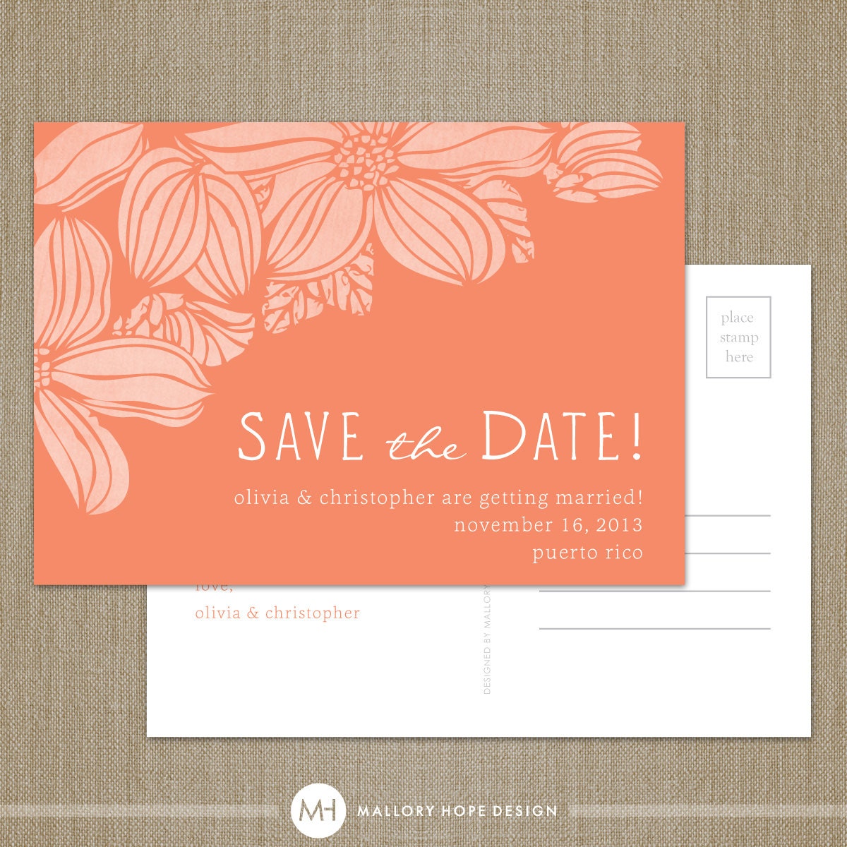 Tropical Destination  Modern Personalized Wedding Save the Date Postcard - CUSTOMIZE Colors and Content - Digital Design File