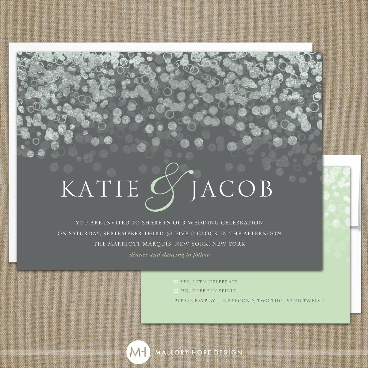 Champagne Bubbles Modern Wedding Invitation & RSVP Set - CUSTOMIZE Colors and Content - Digital Design Files