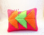 CLEARANCE Needlecraft accessories pincushion felt triangle lime green orange hot pink neon stitched straight pins sewing room quilter tagt