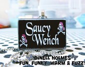 CLEARANCE SALE Saucy Pirate Wench Glass Tile Pendant Handmade Halloween Humor Funny Jewelry