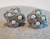 Elegant Infinity  Rhinestone and Pearl  Earrings Clip On  30% OFF Price Adjusted Summer Sale