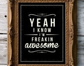 Retro Inspirational Quote Giclee Art Print - Vintage Typography Decor - Customize - Awesome UK