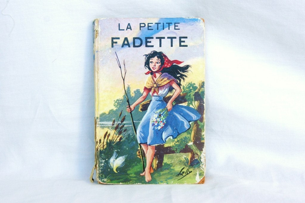 French girl decor children's book Petite Fadette 1955 baby girl nursery decor blue kids decor French decor cover art French illustrations