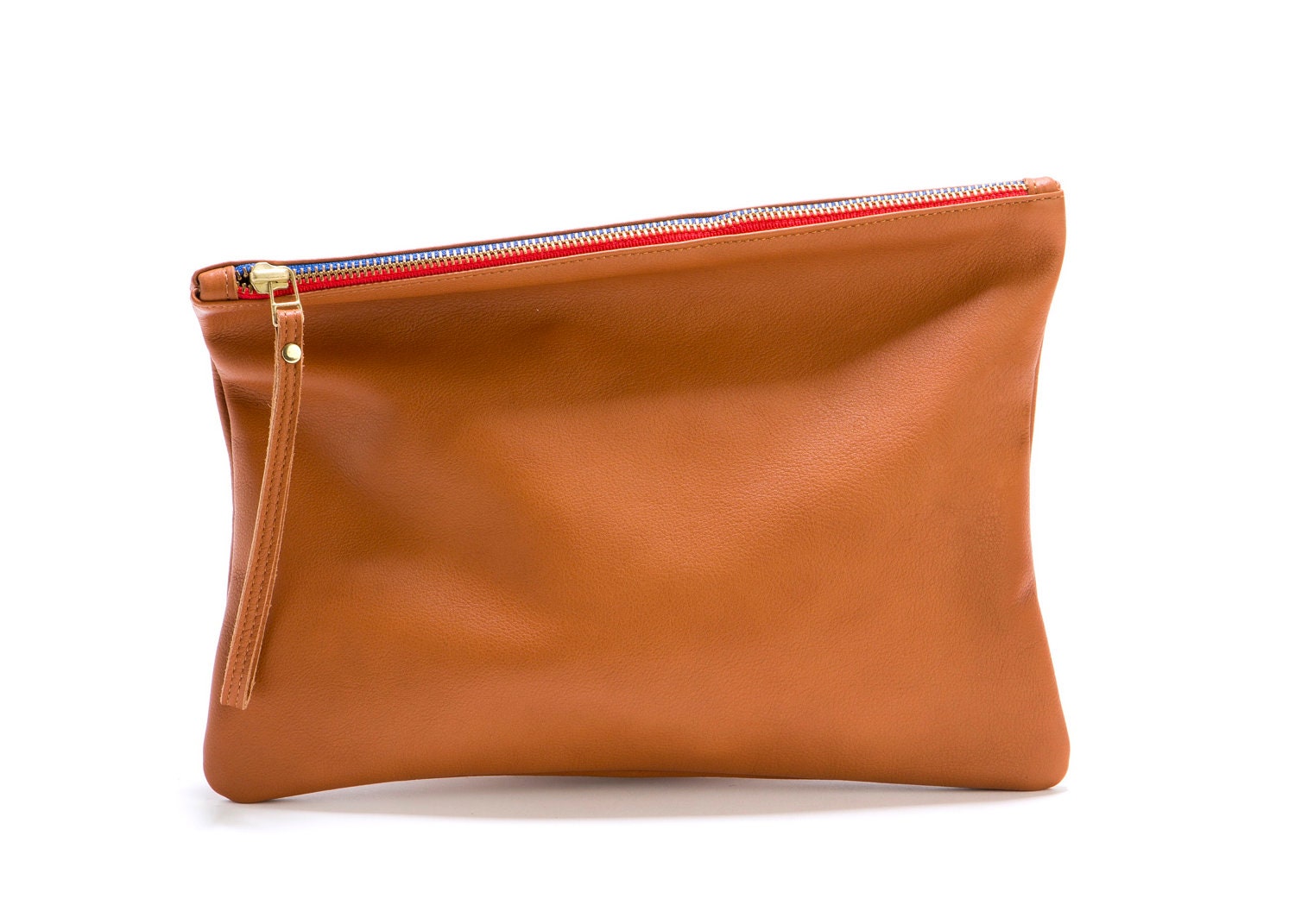 SADDLE BROWN - leather clutch, large purse, foldover clutch