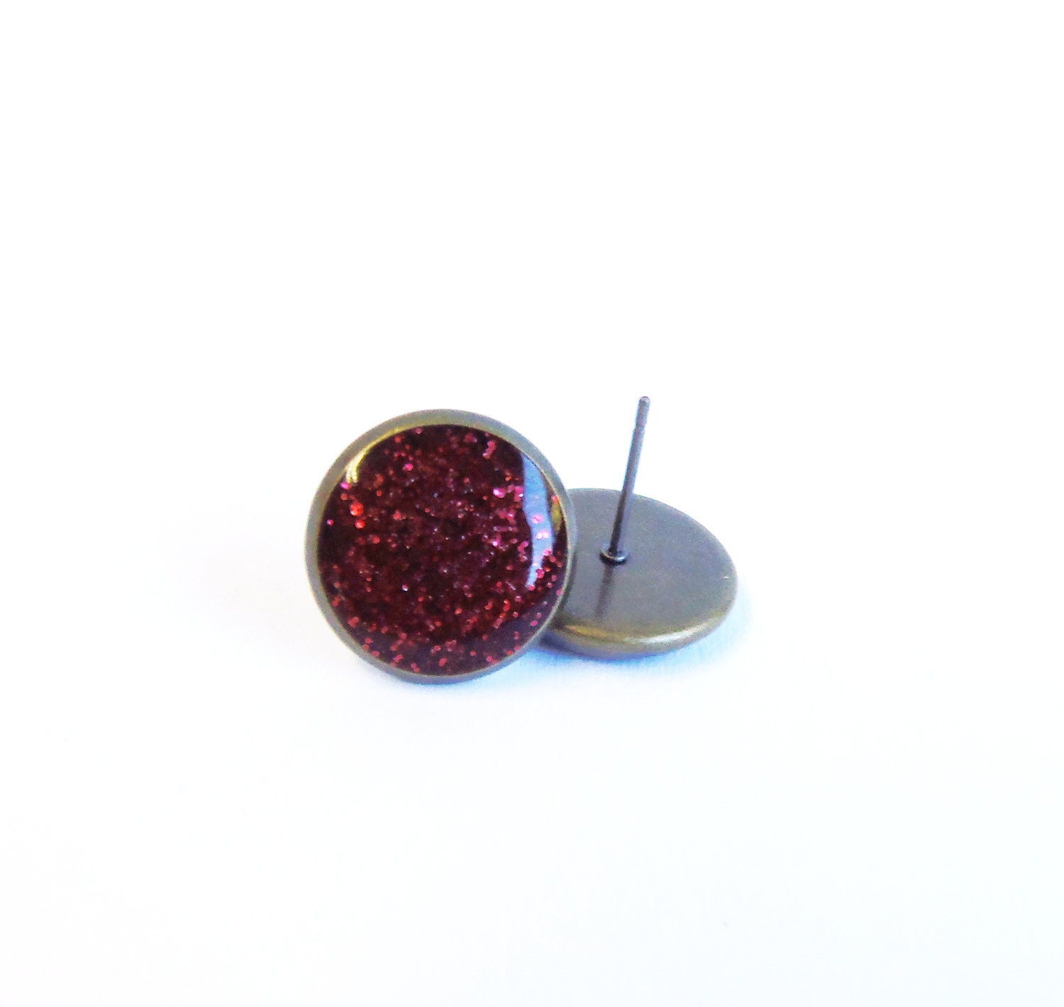 Tiny stud earrings glitter burgundy earring studs