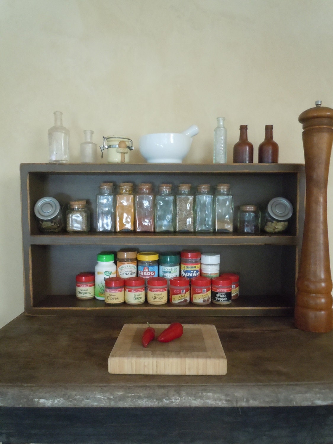 EXPEDITED-Spice Rack-Large Free Standing Spice Rack in Chocolate with Back MADE to ORDER