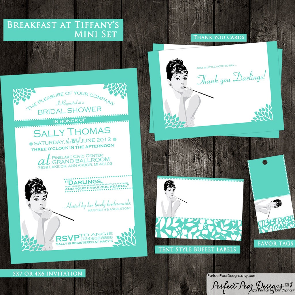 Breakfast at Tiffany's inspired Bridal Shower Mini Set - Tiffany Blue and White - Customize for Birthday, Retirement