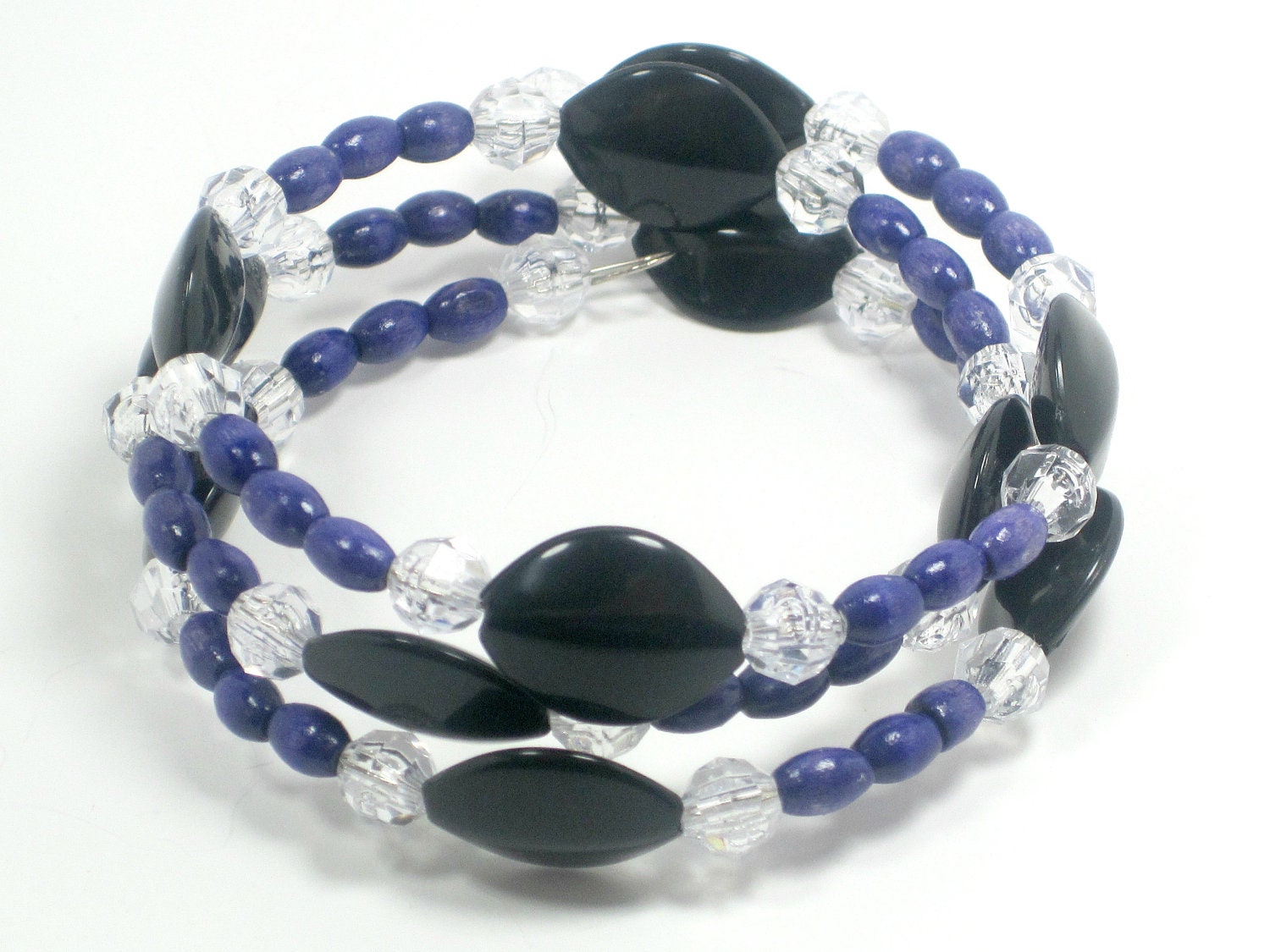 Purple Black Wire Wrap Beaded Bracelet