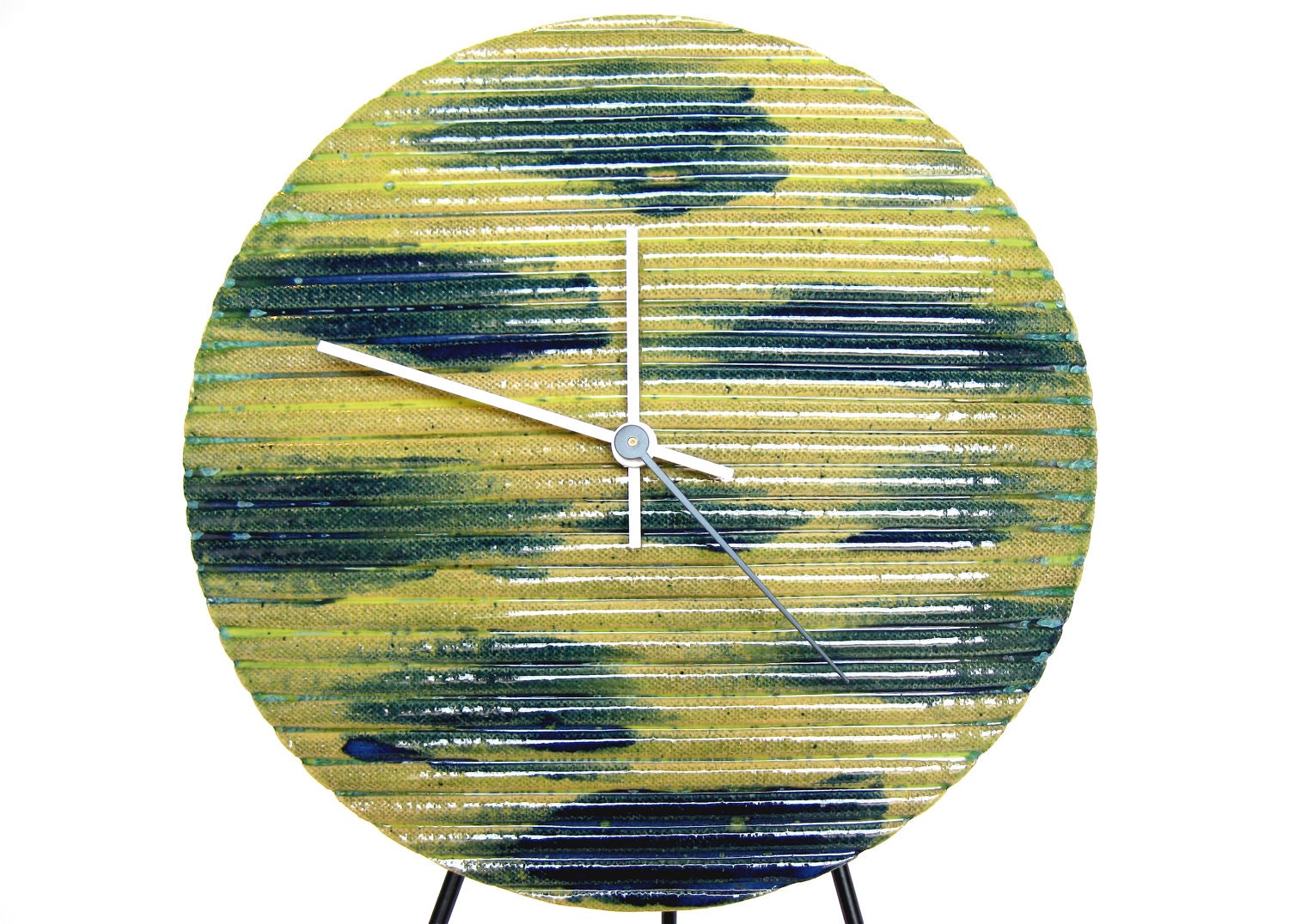 Modern Wall Clock, abstract ceramic wall hanging contemporary art clock housewares home decor in electric in yellow hunter green indigo blue