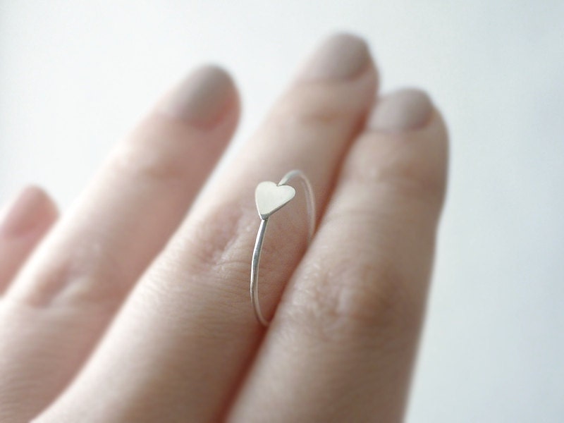 Silver heart ring - sideways heart - delicate and dainty illusy jewelry