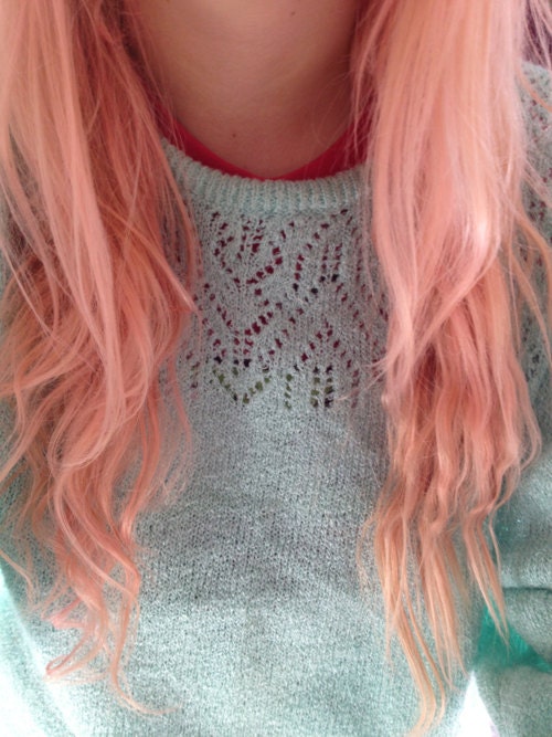 P E A C H E S  and cream colored human hair extension/ clip-in hair/ dip dye ombre (4) hair extensions