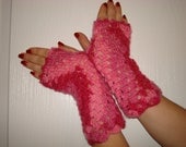 Crochet MITTENS fingerless Gloves pink Arm Warmers  Ready to ship
