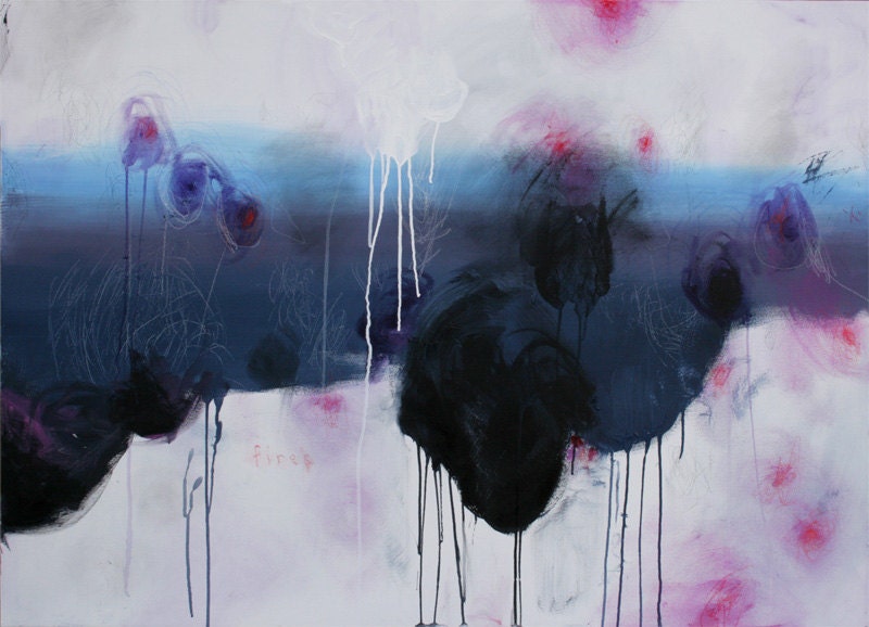 Contemporary Modern Large Mixed Media Painting Art Pink Purple Orange by JUURI 36 x 48 x1.25"