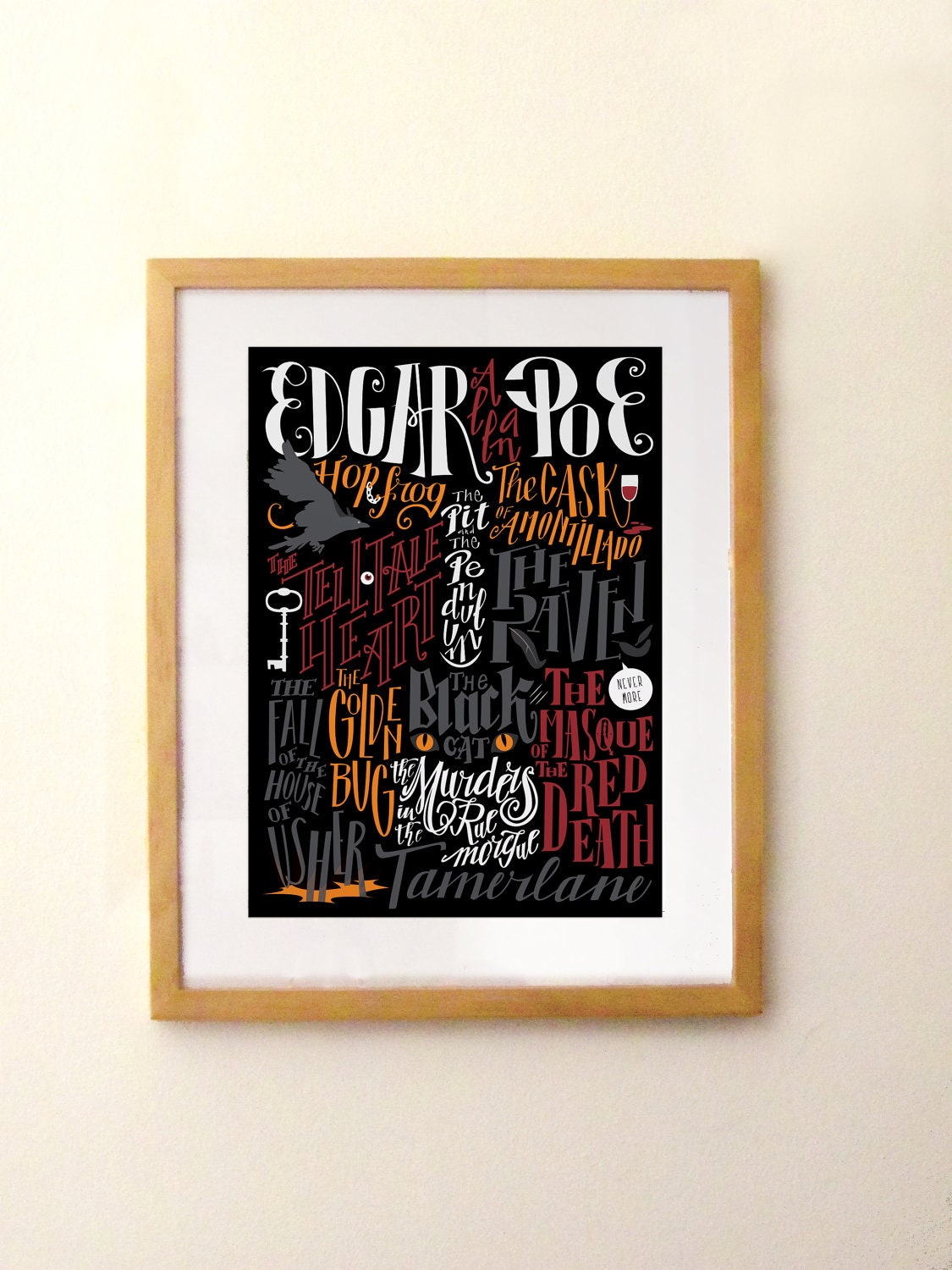 Edgar Allan Poe bibliography - print (12,60 x 18,10) - hand lettering