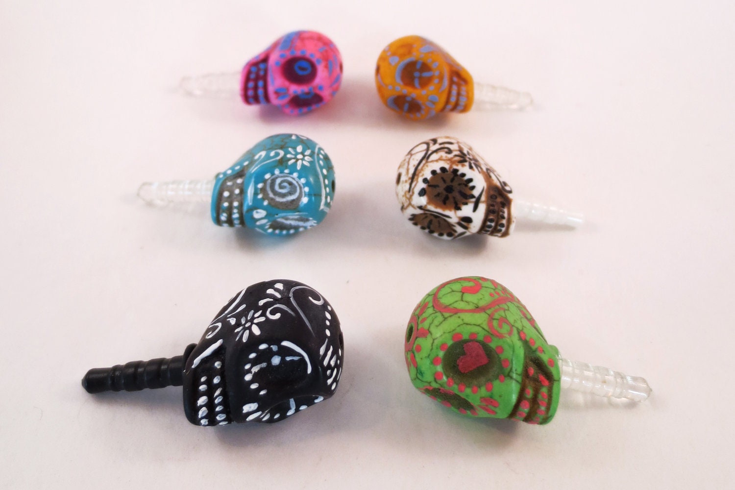 Day of the Dead -Hand Painted Calavera Skull iPhone Headphone Plug/ Dust Plug - 6 Colors to Pick- Cellphone Accessories
