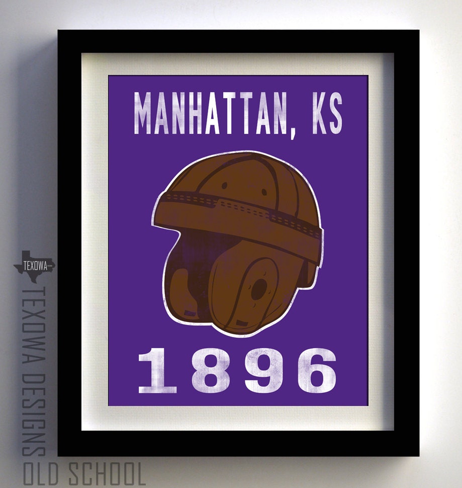 MANHATTAN, KS - Vintage Style Football Helmet Art print