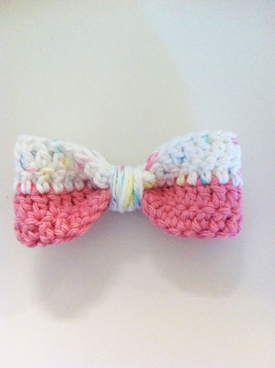 Summer Accessory - Rose Pink and Pastel Confetti Crocheted Hair Bow - medium