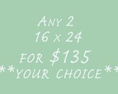 Custom Order Photo Print Set - Your Choice, Any 2 16x24, Fine Art Photography, Gift Set, Home Office Wall Decor, Sale, Discount, Nursery Ar