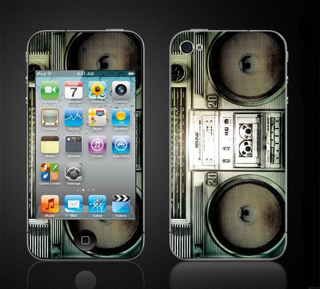 iPod Touch 4 4th Gen Vinyl Decal Wrap Skin - Boombox Retro 80s - Sticker Cover - Old School - NOT a HARD case - Free Shipping