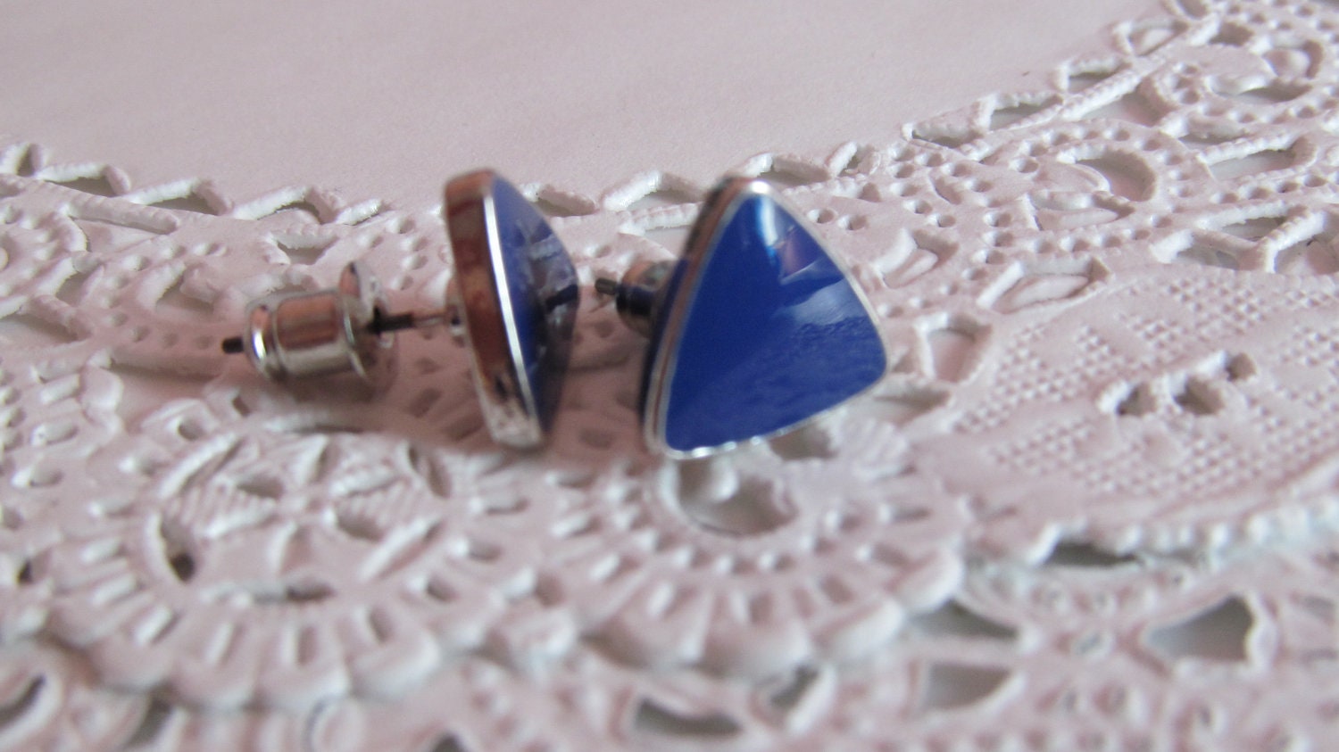 Blue triangle stud earrings