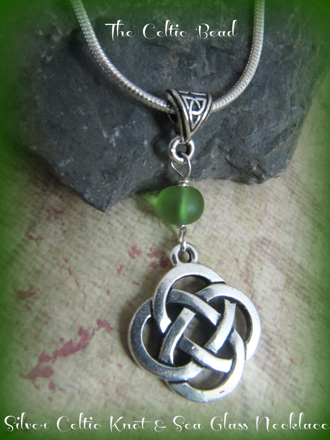 Silver Celtic Knot & Sea Glass Necklace