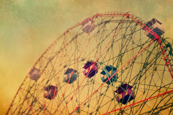 Wonder Wheel print, Coney Island, nursery art, whimsical, orange, ferris wheel, dreamy, nursery decor, carnival, vintage circus print, fPOE