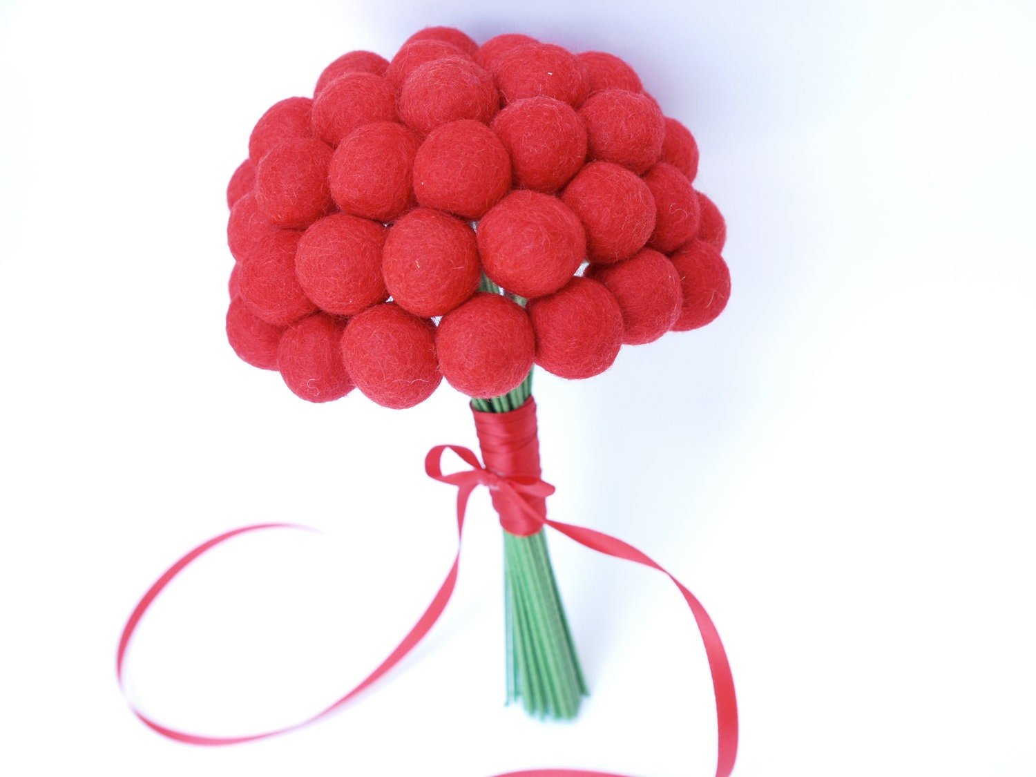 Red Bridal Bouquet for your Wedding, Craspedia Flowers, Needle Felt, Everlansting, Billy Button Balls, Classic Country Bride