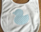 Baby Boy Ducky Bib - Blue and White Dot Ready to Ship