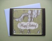 Seaweed Illustration Fabric Birthday Card in Espresso Brown and Spring Green, 4 1/2 x 5 3/4