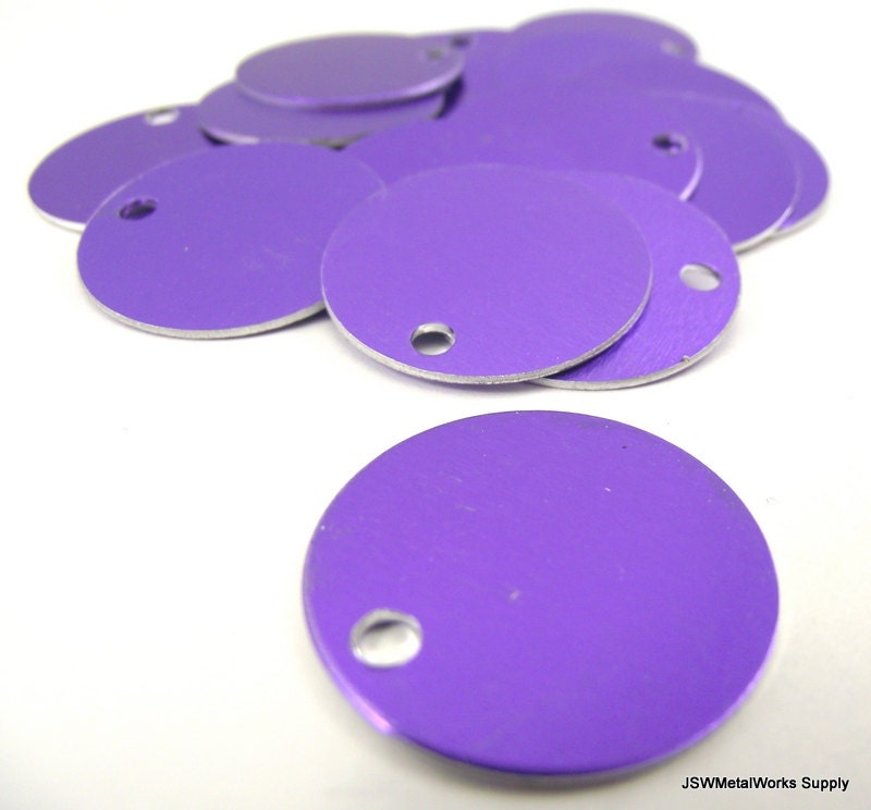 20 Large Purple Aluminum Tags, Large Blank Discs
