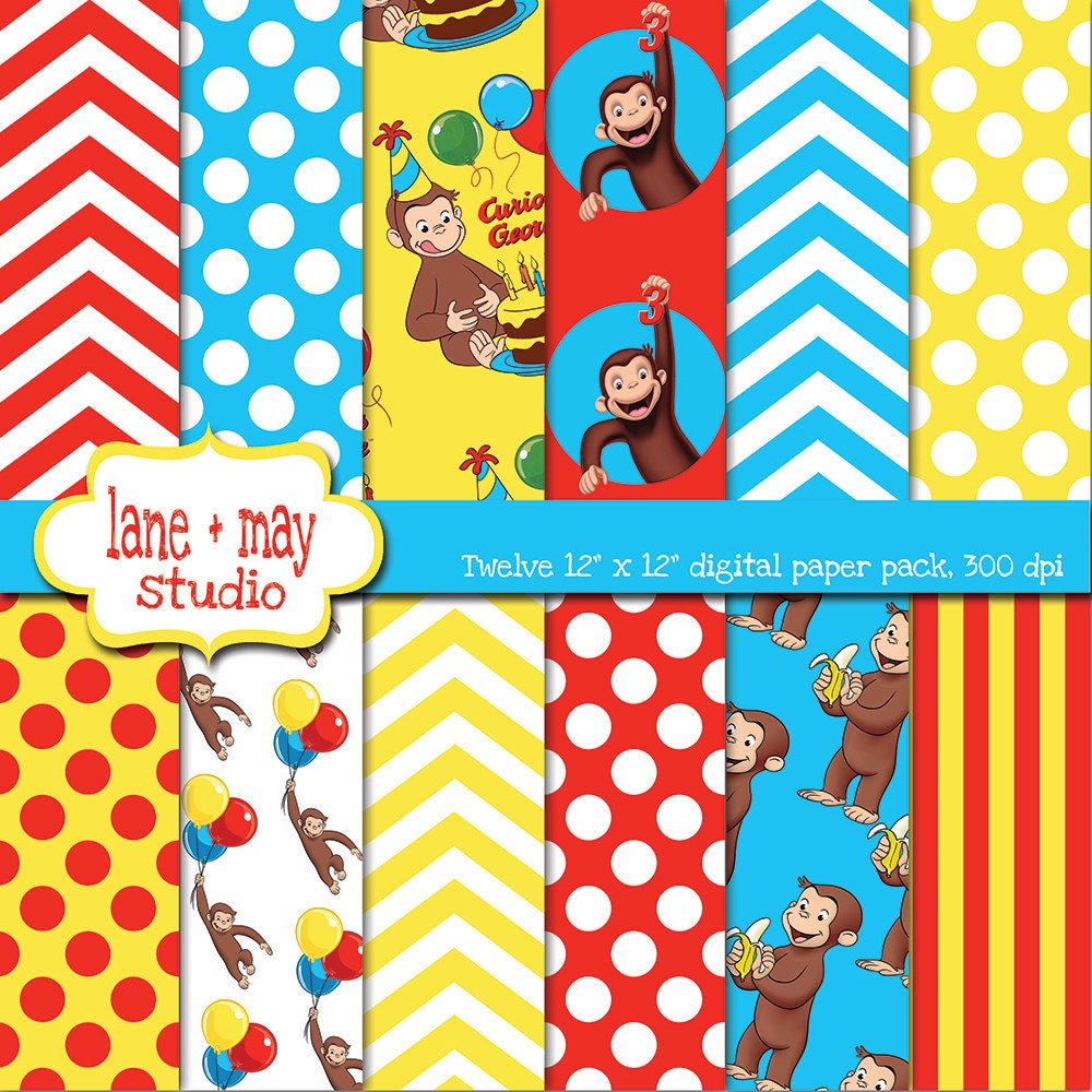 curious george themed digital scrapbook papers