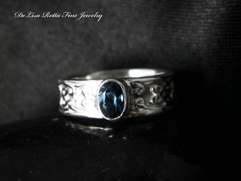 Recycled Silver Celtic London Blue Topaz Engagement Ring Fashion Ring