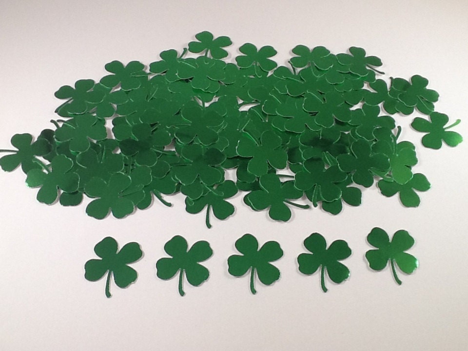 100 Shiny Shamrock Confetti Party Embellishments, Four Leaf Clover, St. Patrick's Day, Good Luck Charm