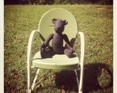 vintage style bear // charcoal grey // jointed // embroidered details // reworked and recycled materials