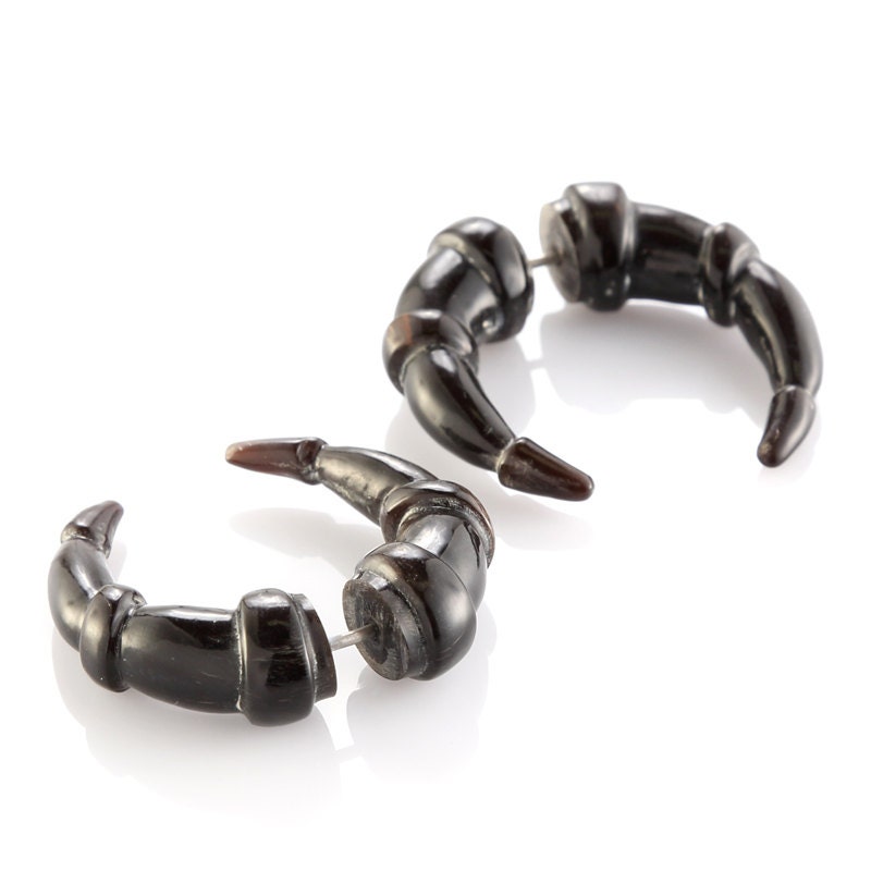 Horn Earrings on Gauge Earrings   Horn Tribal Earrings   Fake Plug Piercing Jewelry