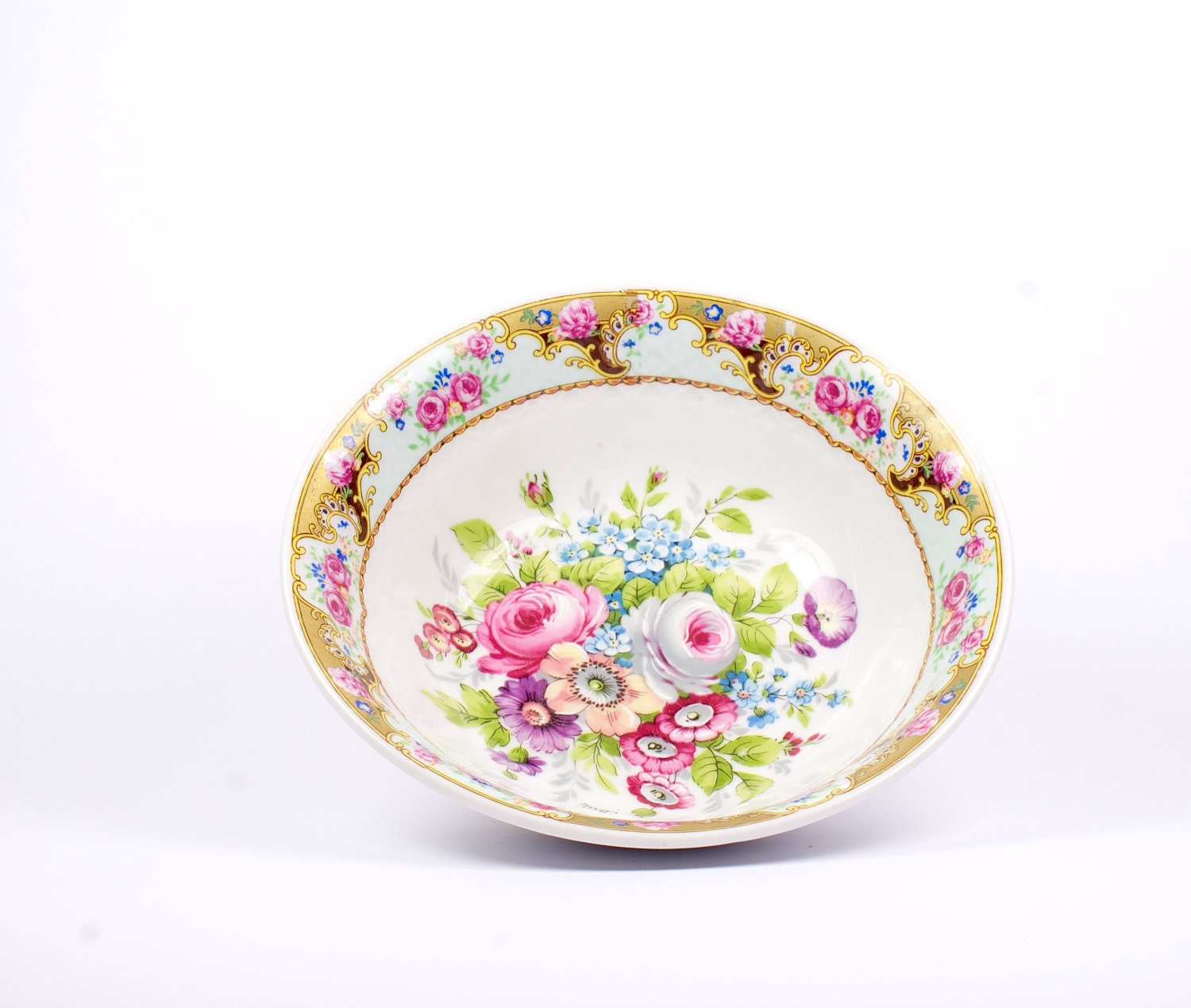Vintage porcelain bowl, shabby pastel home decor