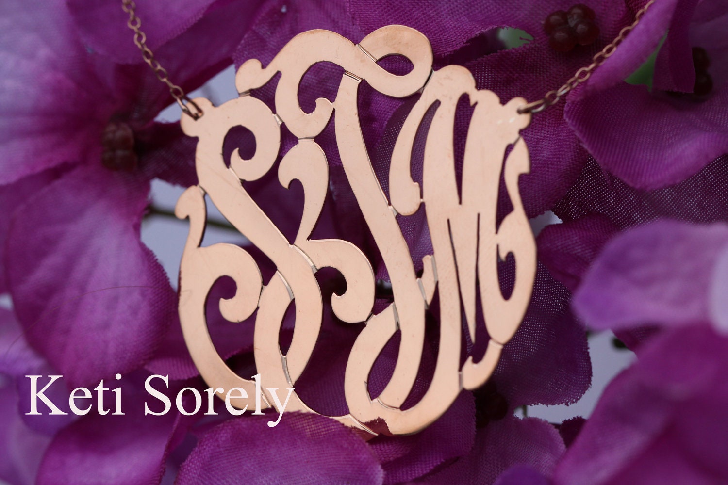 Designer Initials Pendant Medium Size(Order Any Initials) - Rose Gold with Sterling Silver