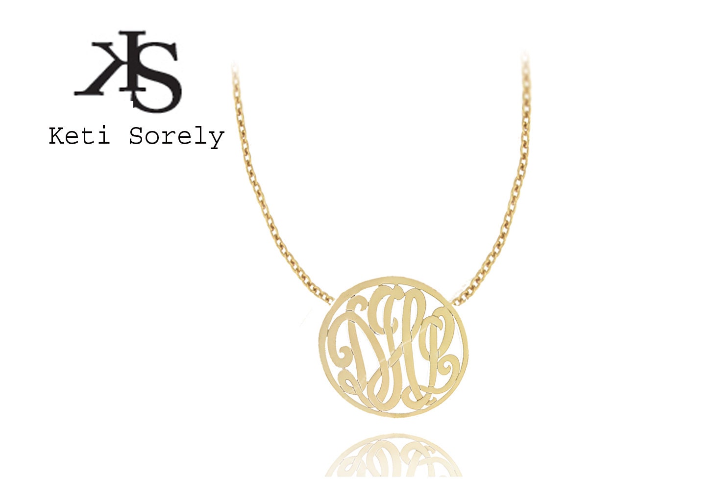 Monogrammed Initials Necklace Small Size (Order Any Initials) - 24K yellow Gold & Sterling Silver
