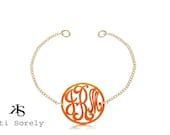 Designer Initials Bracelet Small Size (Choose your Initials and Favorite Color)-Silver Chain w/Gold