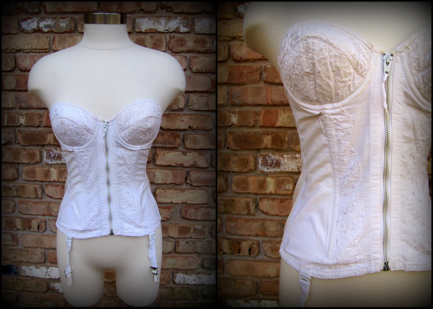 Vintage Lingerie / Strapless Cotton Bustier / 1950s / 34B