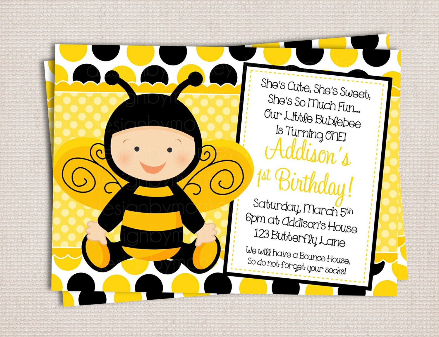 Adorable Little Baby Bumble Bee Birthday Party Printable Invitation Digital File Il_170x135