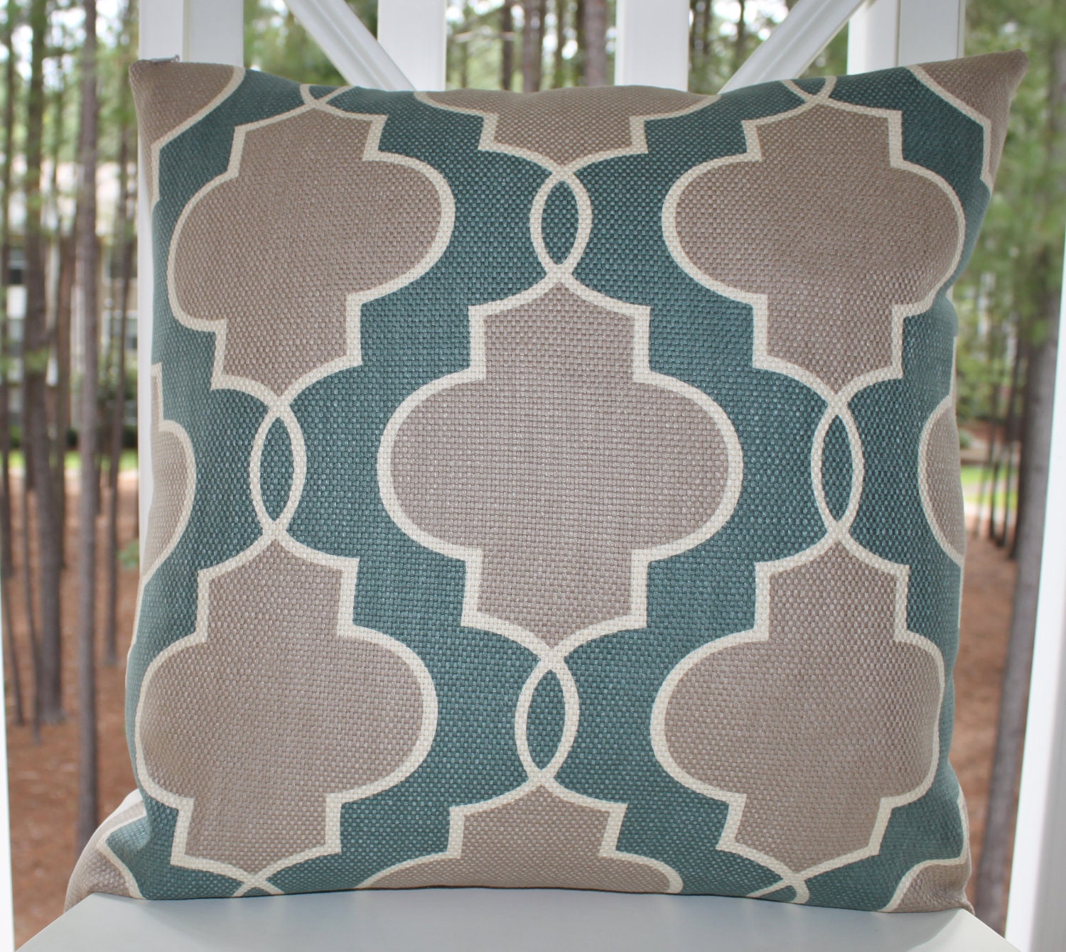 Designer Decorative Pillow Cover - Slate Blue Grey Quatrefoil Trellis 22 x 22 - Blue Geometric Pillow - Throw Pillow
