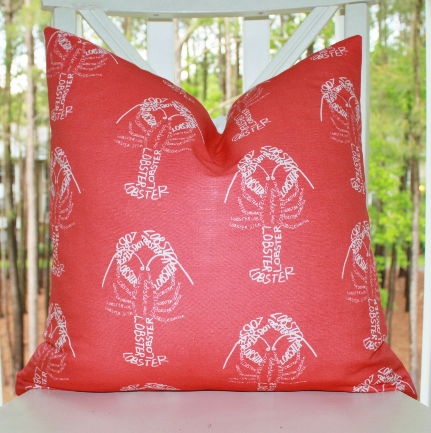 Decorative Nautical Pillow Cover - 18 x 18 Red Lobster Pillow Cover- Modern Red Throw Pillow - Ocean Pillow