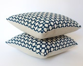 Schumacher Pillow Covers, Woven Blue and Ivory Geometric Design, Two 18x18 Pillow Covers