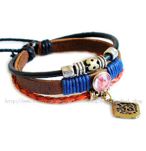 Jewelry bangle leather bracelet women bracelet girls bracelet punk rock bracelet made of leather hemp ropes and metal  SH -2629