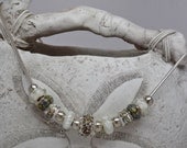 IVORY BEACH NECKLACE:  20" European Style Large Hole Lampwork Beads Silver White Gray Accessory Gift