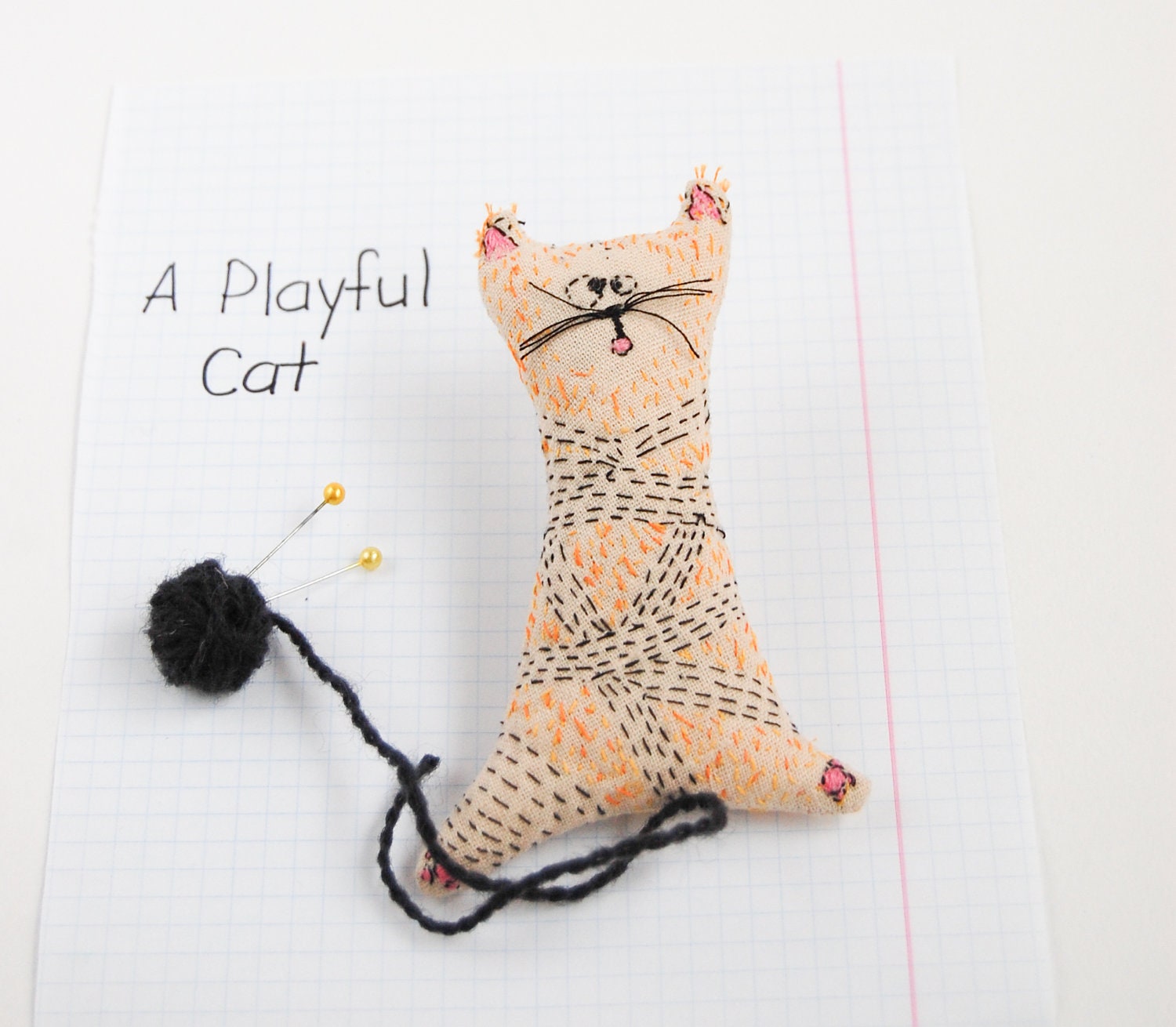 Red Cat Doll - Organic Cat Toy - Fabric Stitched Doll - PocketsOfArt